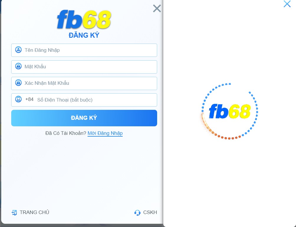 Hướng dẫn cách đăng ký FB68 trên máy tính dành cho tân thủ